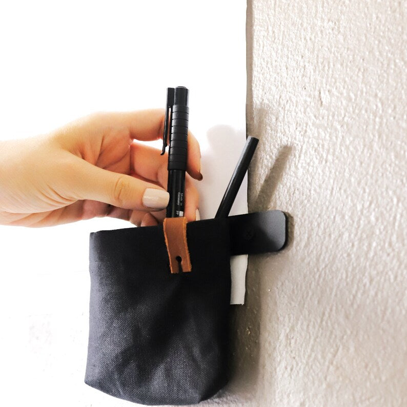Wall Mounted Note Paper Roller / Leather Holder